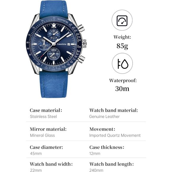 ⚡Men's Leather Watches Chronograph Analog Quartz Date Wrist Watch 30M Waterproof - Picture 7 of 7